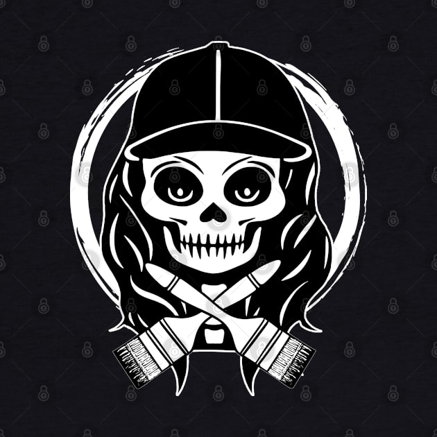 Female Painter Skull and Paintbrush White Logo by Nuletto